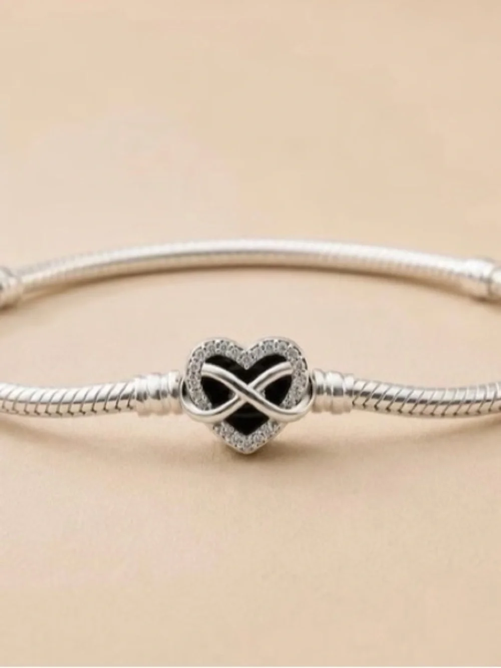 Pandora Sterling Silver Heart Infinity Charm Bracelet - Black Accent